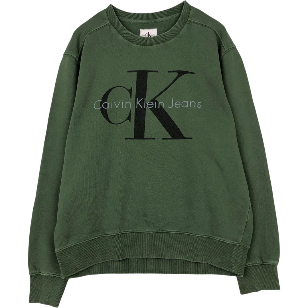 Calvin Klein JEANS printed sweatshirt, men's size L (approx.) cotton Green type dark green Vintage Second Hand