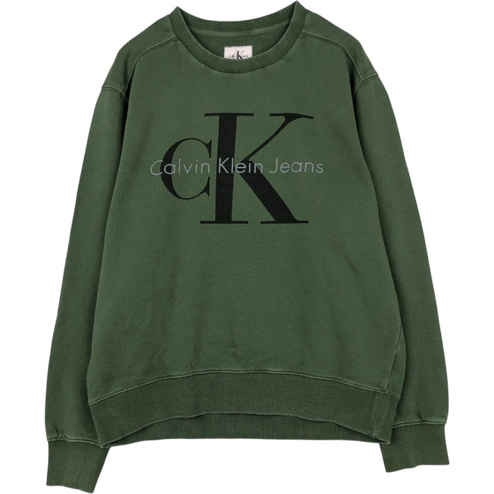 Calvin Klein JEANS printed sweatshirt, men's size L (approx.) cotton Green type dark green Vintage Second Hand
