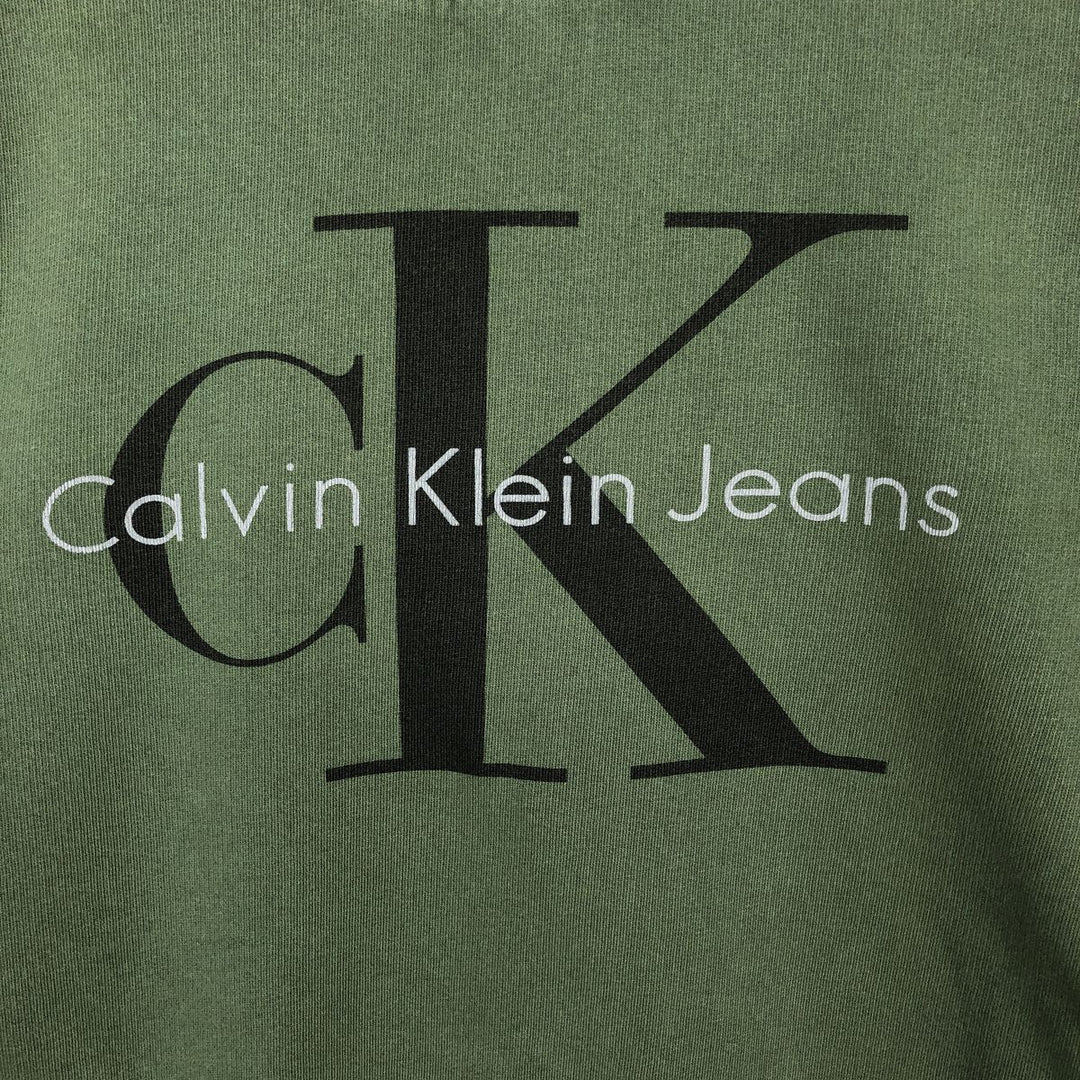 Calvin Klein JEANS printed sweatshirt, men's size L (approx.) cotton Green type dark green Vintage Second Hand