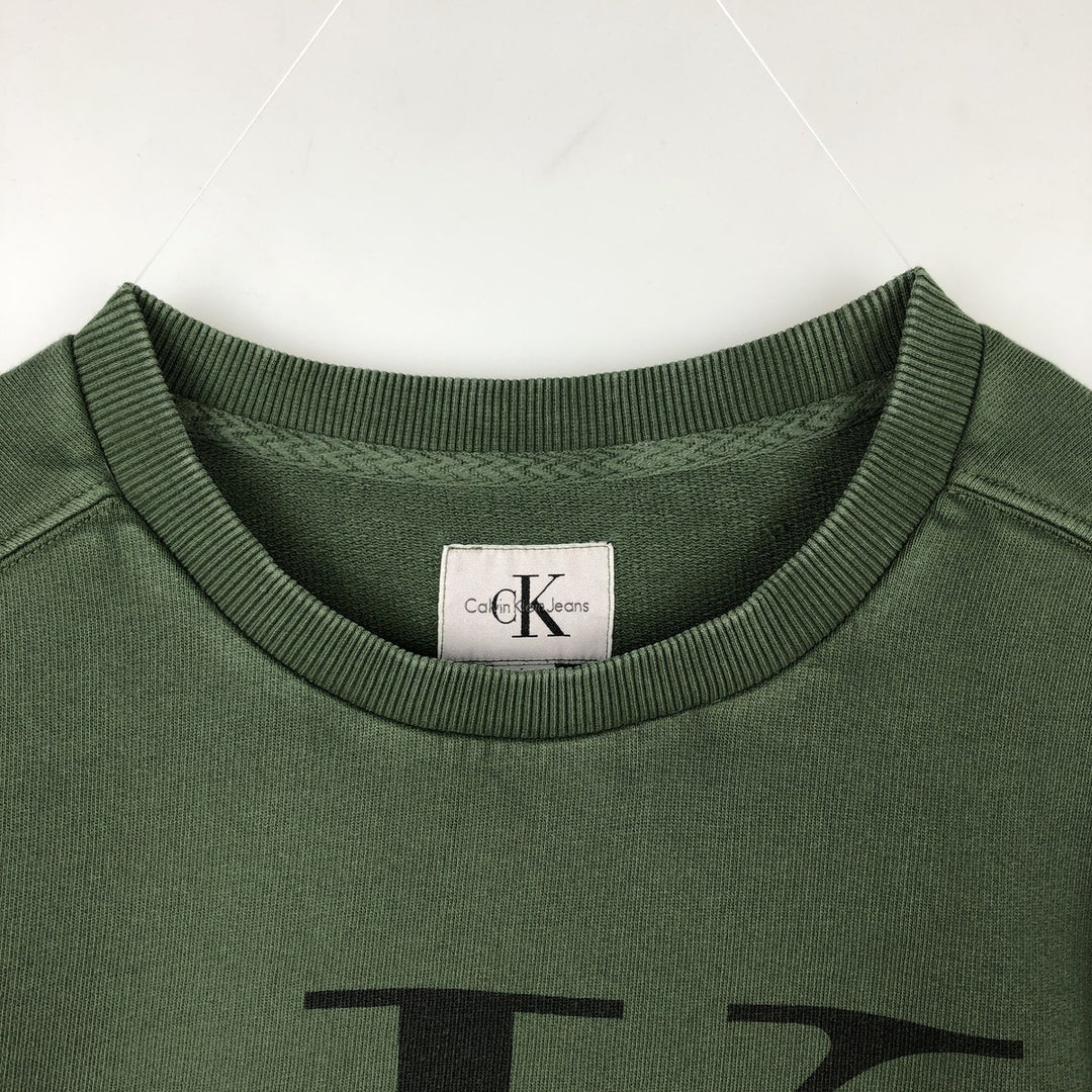 Calvin Klein JEANS printed sweatshirt, men's size L (approx.) cotton Green type dark green Vintage Second Hand