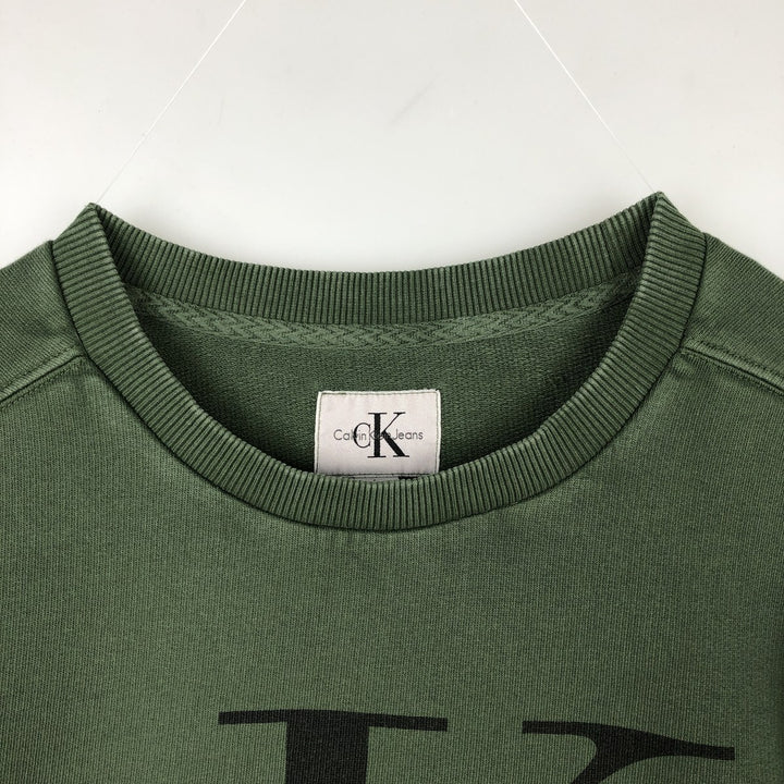 Calvin Klein JEANS printed sweatshirt, men's size L (approx.) cotton Green type dark green Vintage Second Hand