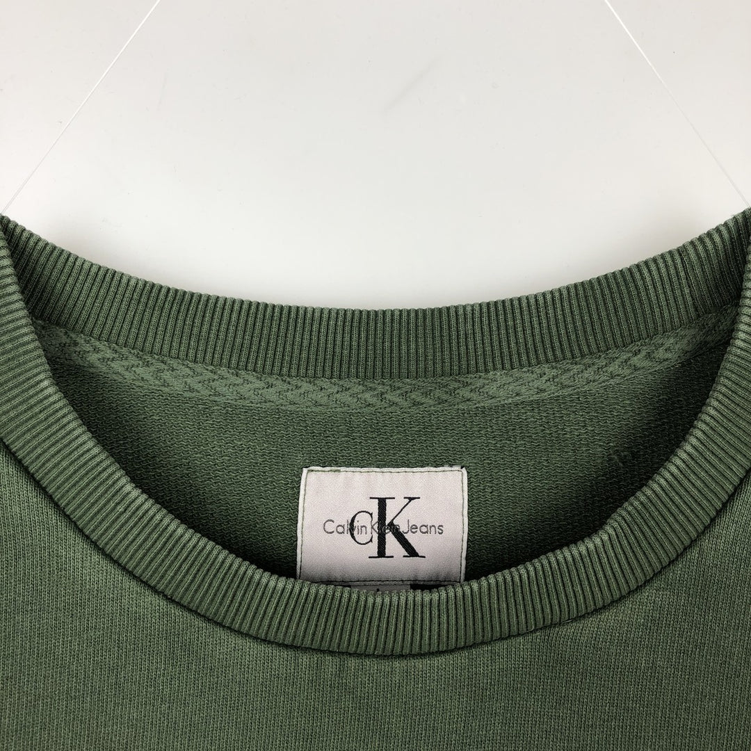 Calvin Klein JEANS printed sweatshirt, men's size L (approx.) cotton Green type dark green Vintage Second Hand