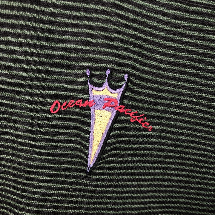 Ocean Pacific Border Pattern One-Point Logo Sweatshirt, Men's XL Equivalent, Vintage unclear Green type dark green Vintage Second Hand