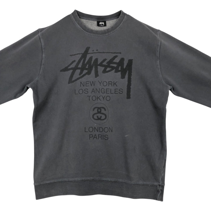 Stussy logo sweatshirt, size M, men's cotton Charcoal Vintage Second Hand