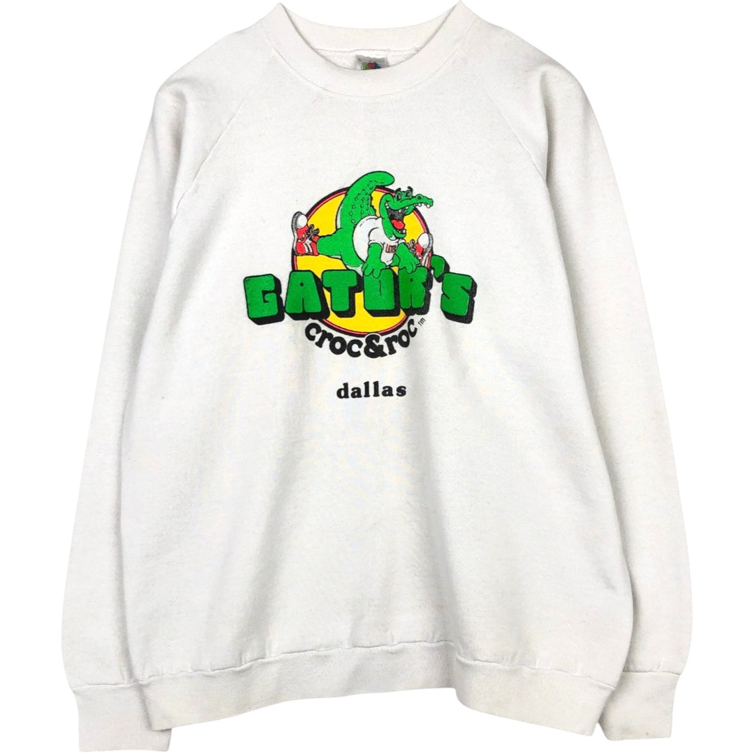 90'S Fruit of the Loom Gator's Croc & Roc advertising sweatshirt, made in USA, men's size L equivalent. cotton white type Vintage Second Hand