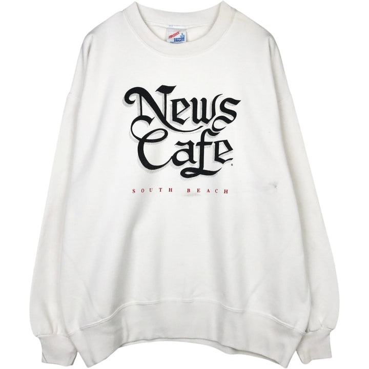 90'S JERSEYS COTTON SWEATS News Cafe Advertising Sweatshirt, Made in USA, Men's XL equivalent. cotton white type Vintage Second Hand