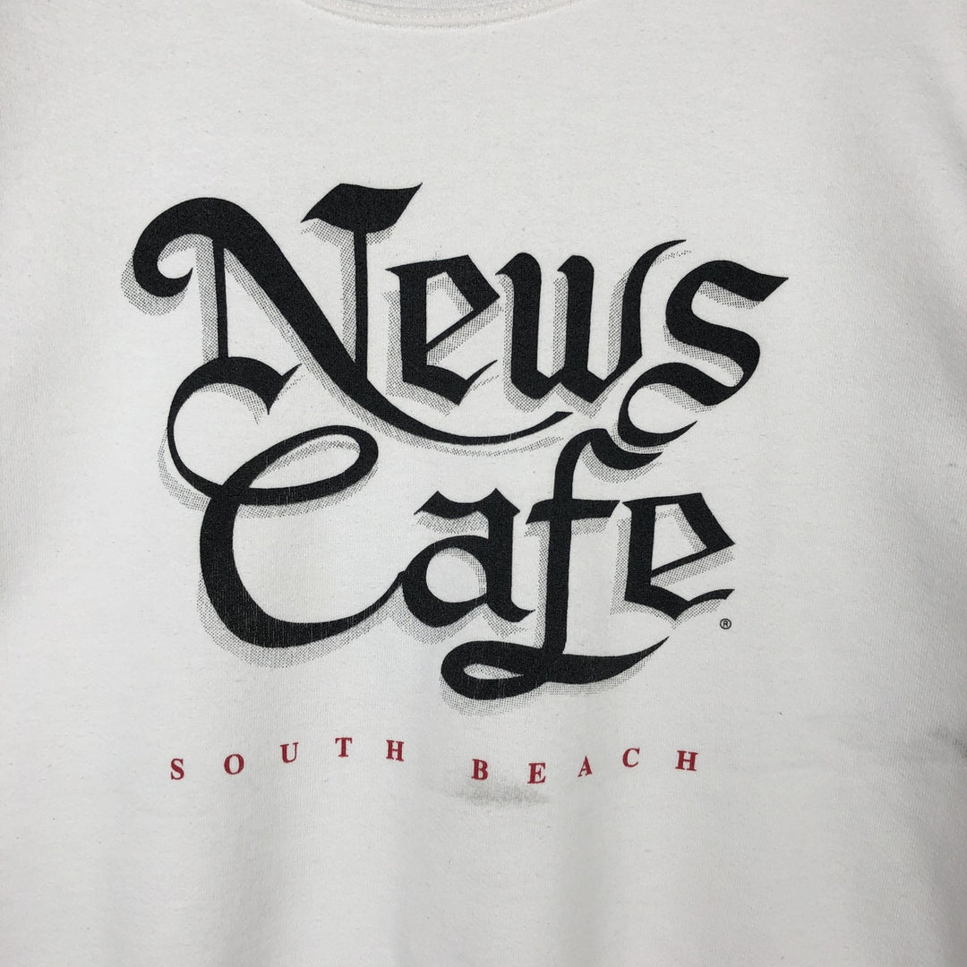 90'S JERSEYS COTTON SWEATS News Cafe Advertising Sweatshirt, Made in USA, Men's XL equivalent. cotton white type Vintage Second Hand