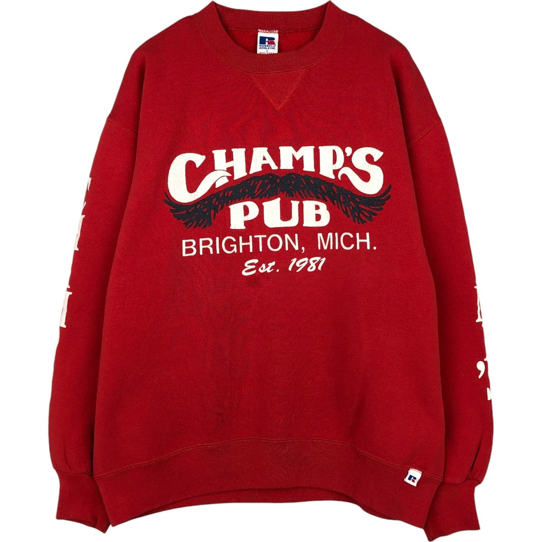 90'S Russell Champ's Pub Advertising Sweatshirt, Made in USA, Men's Size L (Equivalent), Vintage cotton red type Vintage Second Hand