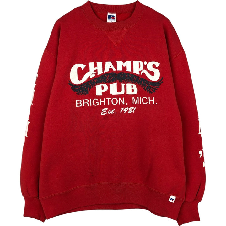 90'S Russell Champ's Pub Advertising Sweatshirt, Made in USA, Men's Size L (Equivalent), Vintage cotton red type Vintage Second Hand