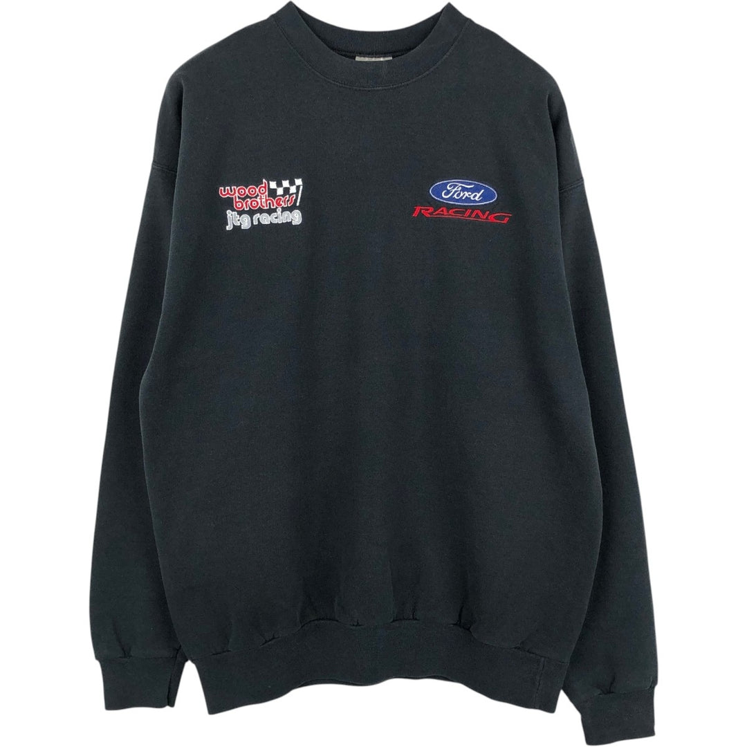 90s-00'S Hanes Wood Brothers Motorcycle Advertising Sweatshirt (Men's Size L) cotton black type Vintage Second Hand