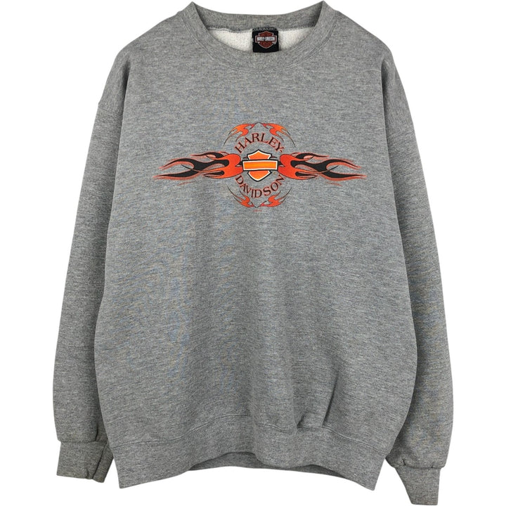 2000'S Harley-Davidson Fire Pattern Advertising Sweatshirt (Men's Size L) cotton gray type Vintage Second Hand