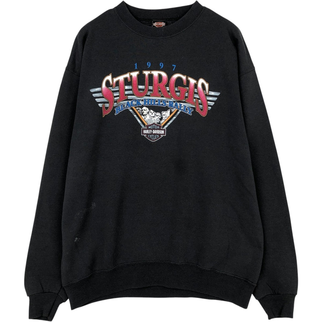 90'S Harley-Davidson Eagle Pattern Advertising Sweatshirt, Made in USA, Men's Size L (approx.) cotton black type Vintage Second Hand