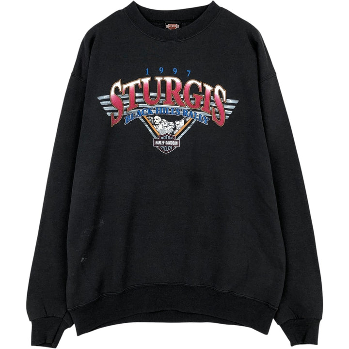 90'S Harley-Davidson Eagle Pattern Advertising Sweatshirt, Made in USA, Men's Size L (approx.) cotton black type Vintage Second Hand