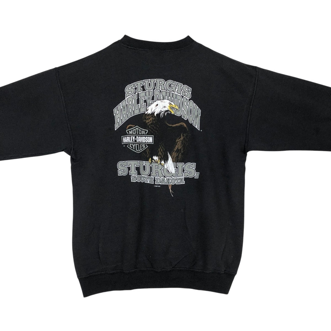 90'S Harley-Davidson Eagle Pattern Advertising Sweatshirt, Made in USA, Men's Size L (approx.) cotton black type Vintage Second Hand