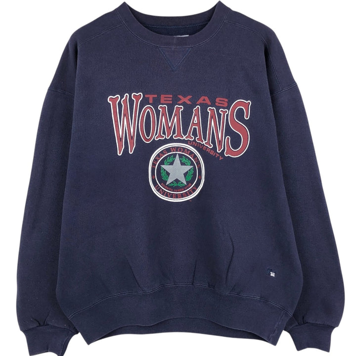 90'S Russell Texas Woman's University College Sweatshirt, Made in USA, Men's XL equivalent, Vintage cotton Indigo Vintage Second Hand
