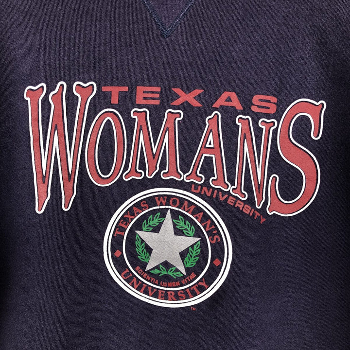 90'S Russell Texas Woman's University College Sweatshirt, Made in USA, Men's XL equivalent, Vintage cotton Indigo Vintage Second Hand