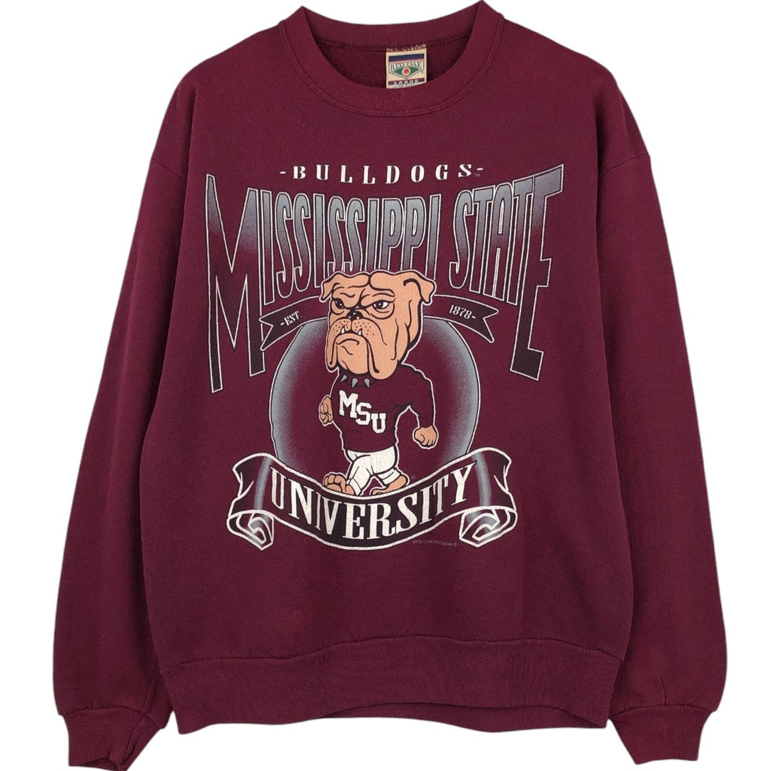 90'S Red Oak College Character Sweatshirt, Made in USA, Men's Size L (Equivalent), Vintage cotton wine-red Vintage Second Hand