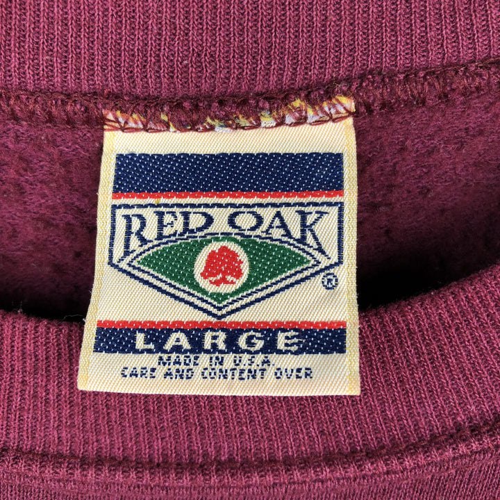 90'S Red Oak College Character Sweatshirt, Made in USA, Men's Size L (Equivalent), Vintage cotton wine-red Vintage Second Hand