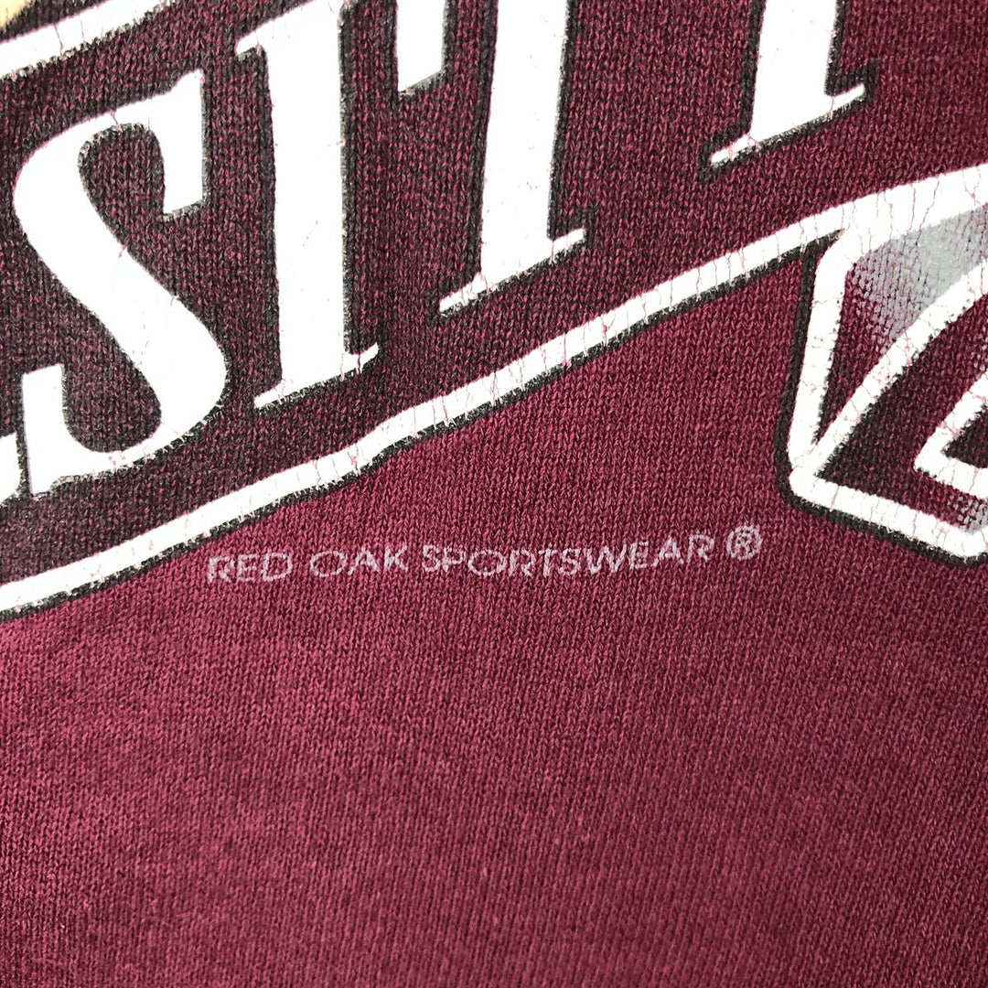 90'S Red Oak College Character Sweatshirt, Made in USA, Men's Size L (Equivalent), Vintage cotton wine-red Vintage Second Hand