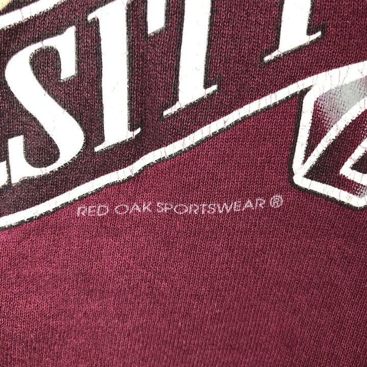 90'S Red Oak College Character Sweatshirt, Made in USA, Men's Size L (Equivalent), Vintage cotton wine-red Vintage Second Hand