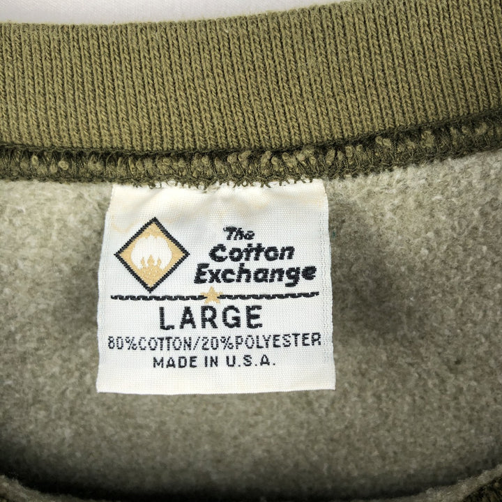 90'S The Cotton Exchange College Sweatshirt, Made in USA, Men's Size L (Equivalent), Vintage cotton Khaki type Vintage Second Hand