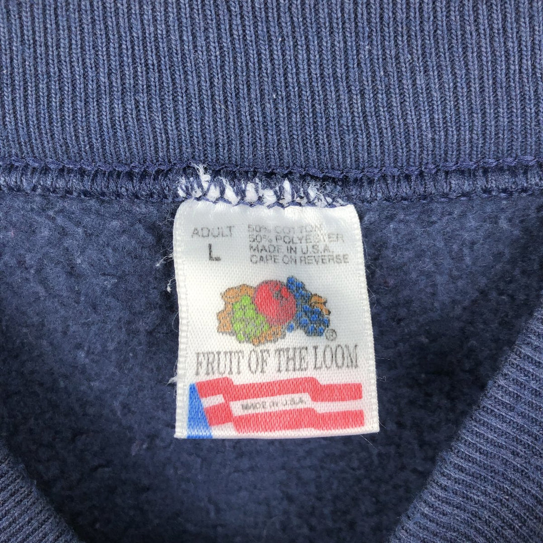 90'S Fruit of the Loom College Sweatshirt, Made in USA, Men's Size L, Vintage cotton navy blue type Vintage Second Hand