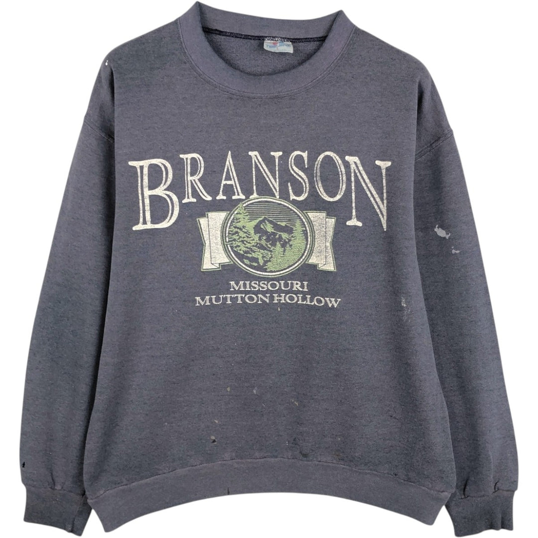 90'S TEE JAYS Print Sweatshirt, Made in USA, Men's Size L (approx.), Vintage cotton Navy blue Vintage Second Hand