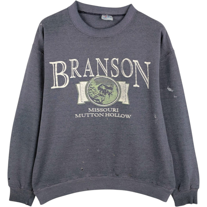 90'S TEE JAYS Print Sweatshirt, Made in USA, Men's Size L (approx.), Vintage cotton Navy blue Vintage Second Hand