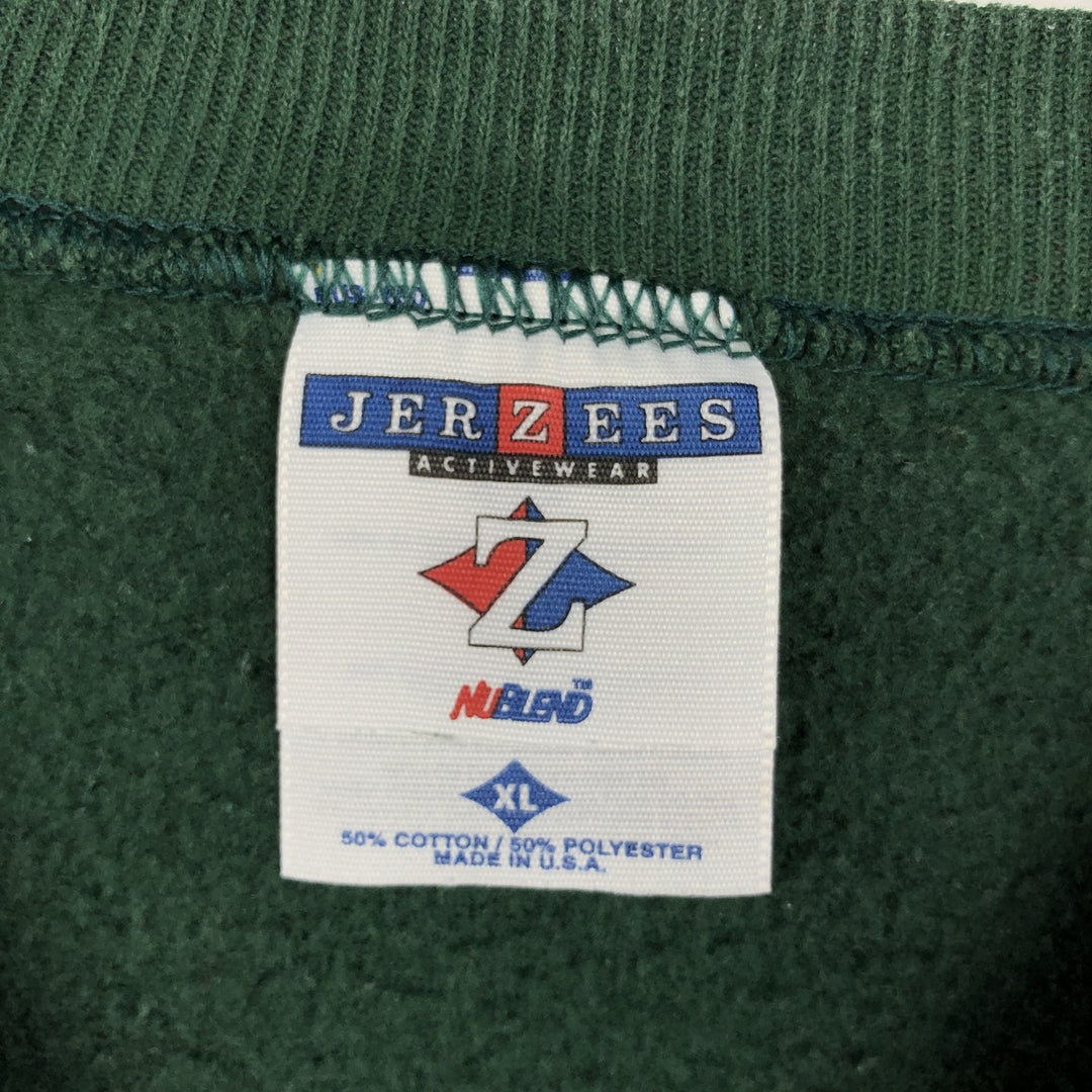 90'S Jerzees College Character Sweatshirt, Made in USA, Men's XL equivalent, Vintage cotton Green type dark green Vintage Second Hand