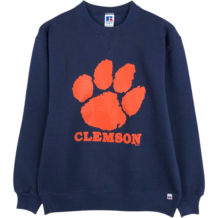 90'S Russell Clemson Tigers College Sweatshirt, Made in USA, Men's Size L (approx.), Vintage cotton navy blue type Vintage Second Hand