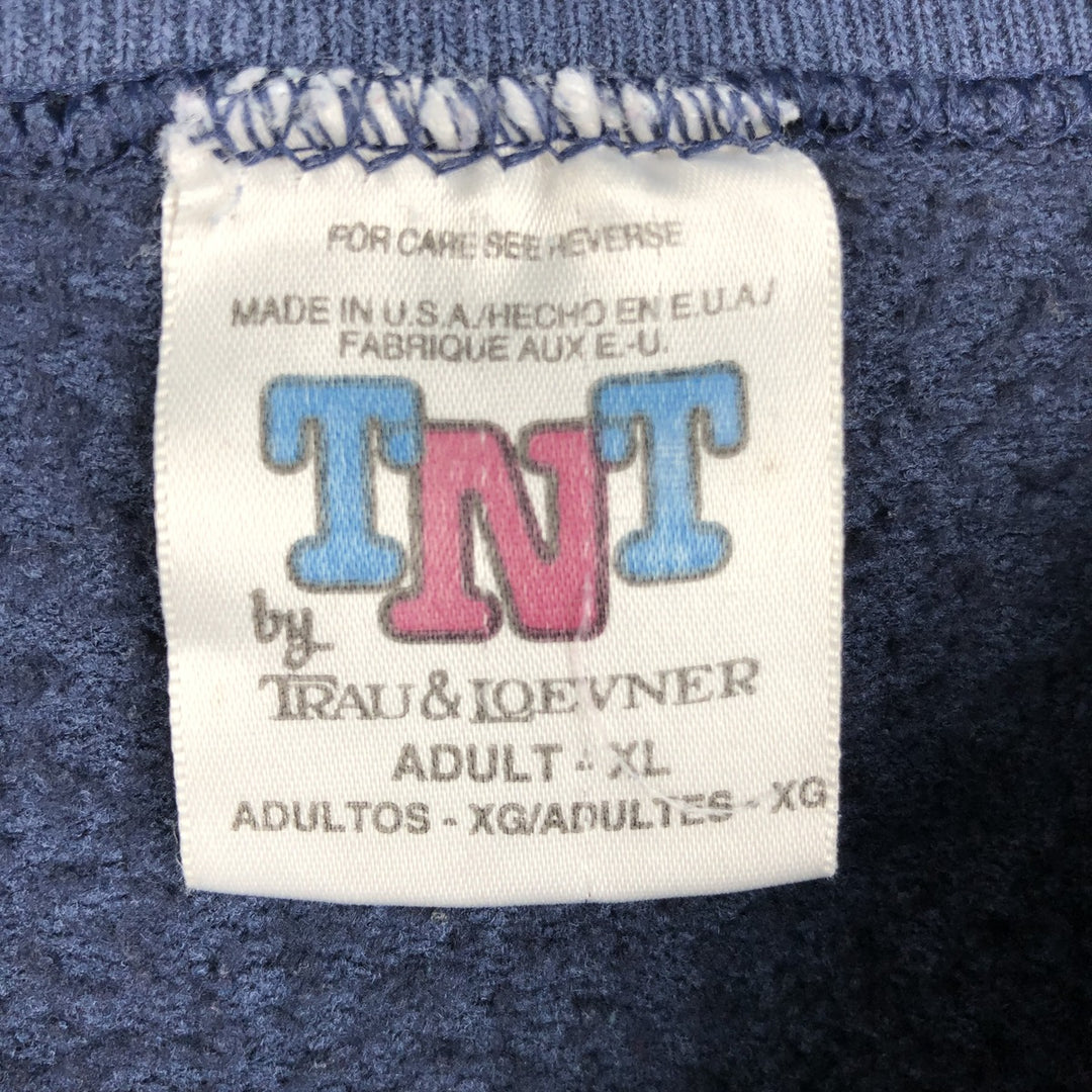 90'S TNT by TRAU AND LOEVNER College Sweatshirt, Made in USA, Men's XL equivalent, Vintage cotton Navy blue Vintage Second Hand