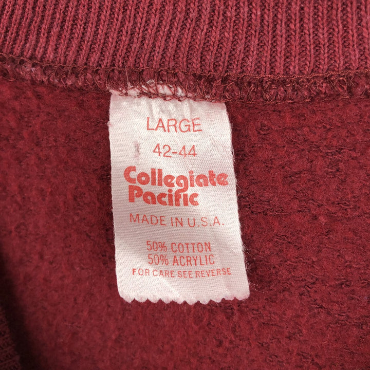 80'S Collegiate Pacific College Sweatshirt, Made in USA, Men's Size L (approx.), Vintage cotton burgundy type Vintage Second Hand