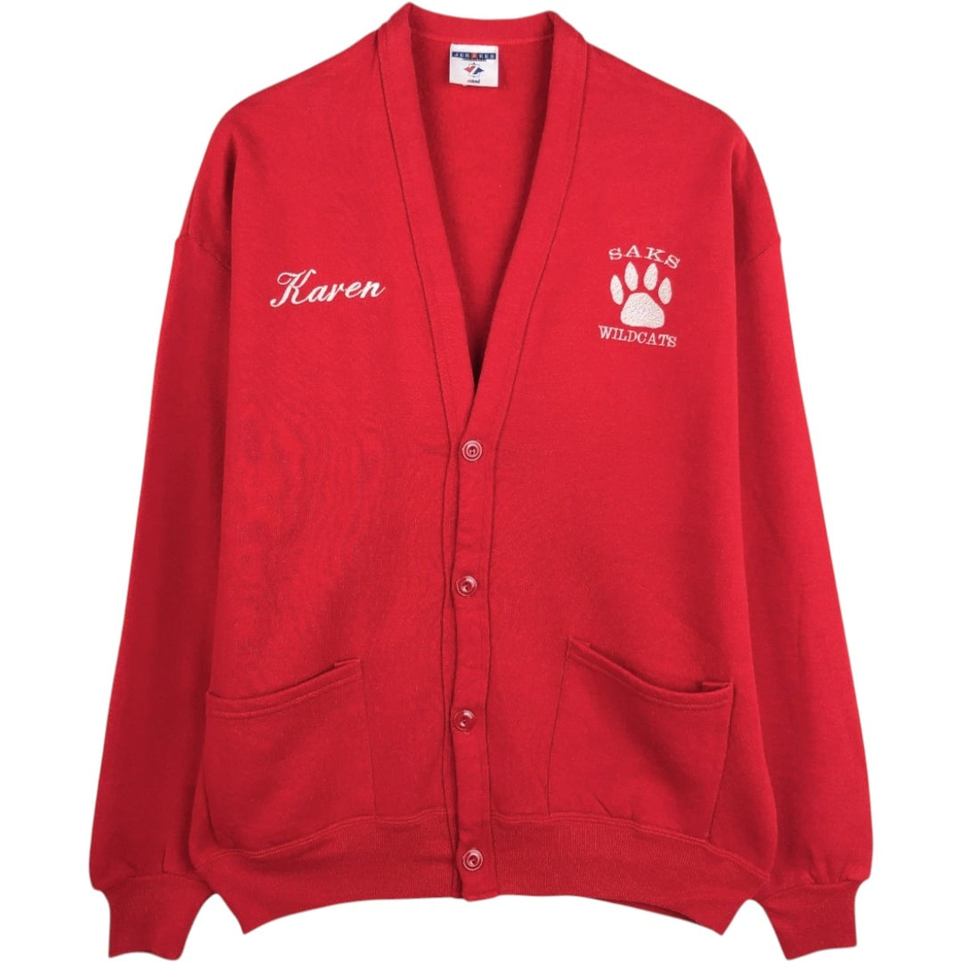 90'S Jerzees Cardigan-style College Sweatshirt, Men's XL equivalent, Vintage cotton red type Vintage Second Hand