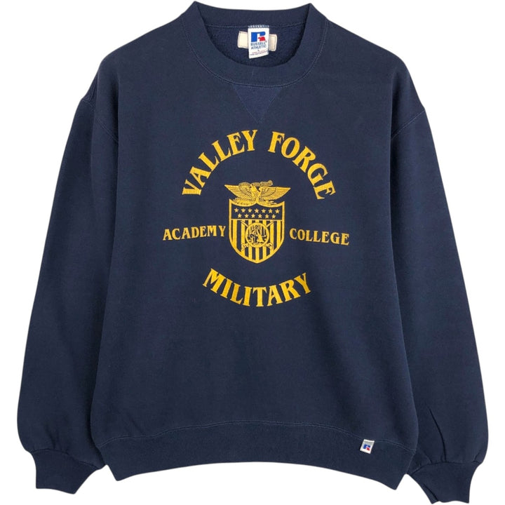 90'S Russell Valley Forge Military College Sweatshirt, Made in USA, Men's Size L (approx.), Vintage cotton navy blue type Vintage Second Hand
