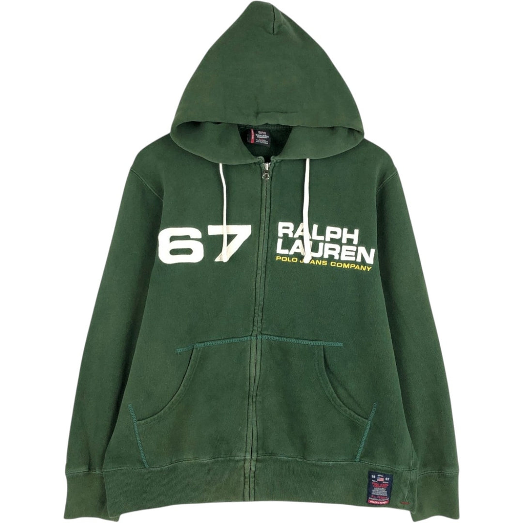 Ralph Lauren POLO JEANS COMPANY Full-Zip Sweatshirt Hoodie, Men's Size S (approx.) cotton Green type dark green Vintage Second Hand