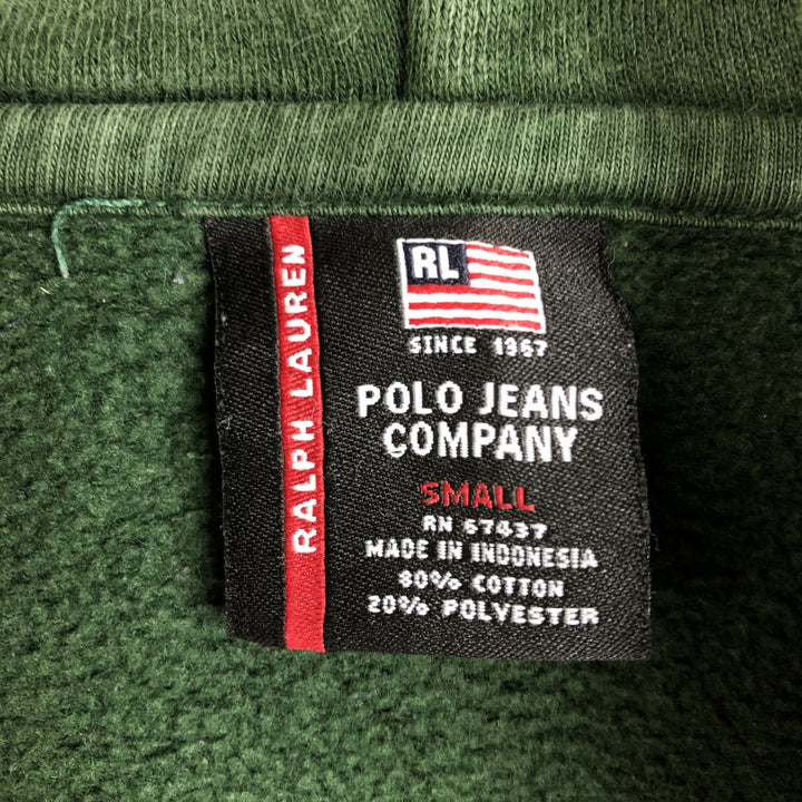 Ralph Lauren POLO JEANS COMPANY Full-Zip Sweatshirt Hoodie, Men's Size S (approx.) cotton Green type dark green Vintage Second Hand