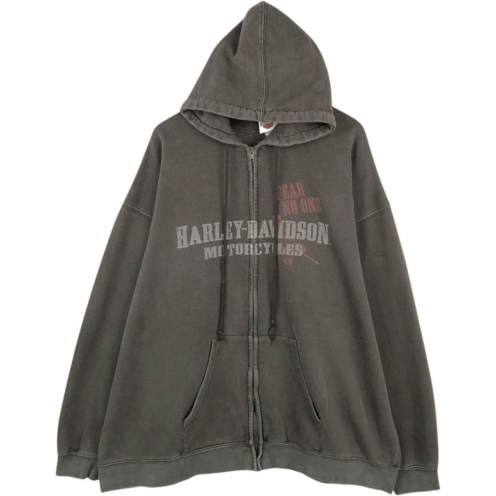 Big Size Harley-Davidson Skull Pattern Full-Zip Sweatshirt Hoodie, Made in USA, Men's XXXL Equivalent, Vintage cotton walnut Vintage Second Hand