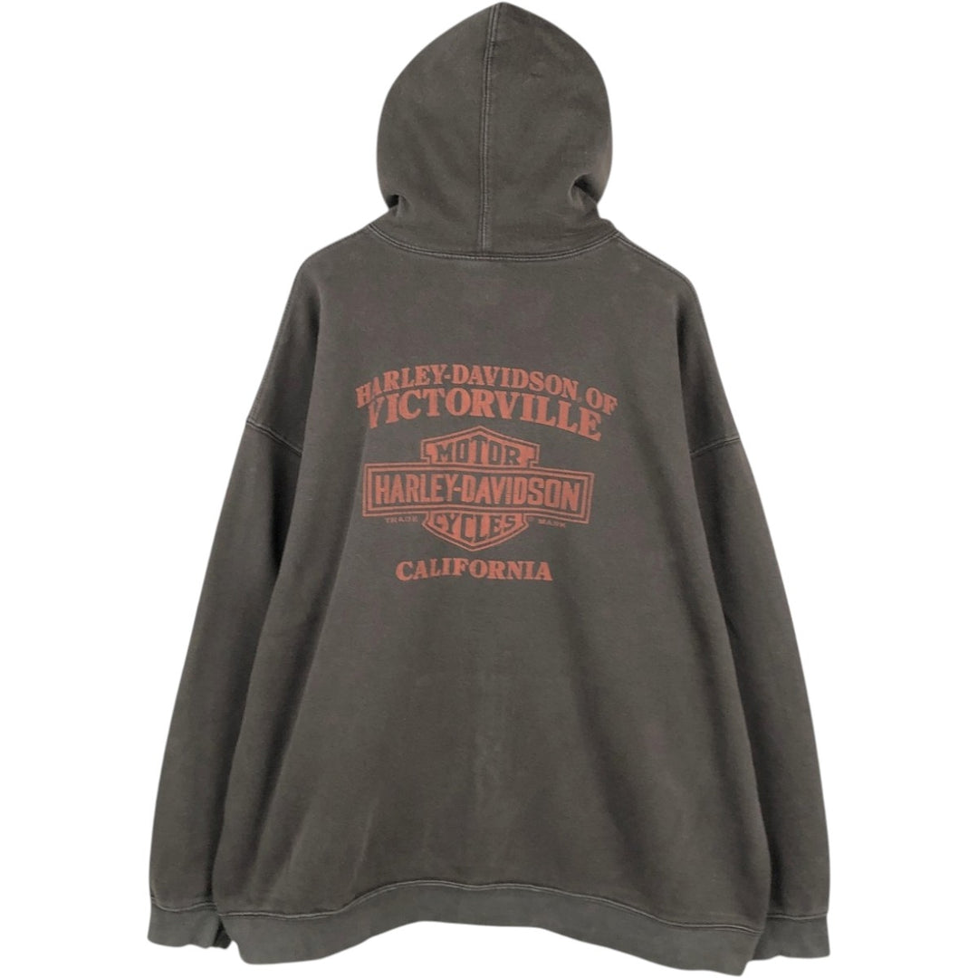 Big Size Harley-Davidson Skull Pattern Full-Zip Sweatshirt Hoodie, Made in USA, Men's XXXL Equivalent, Vintage cotton walnut Vintage Second Hand