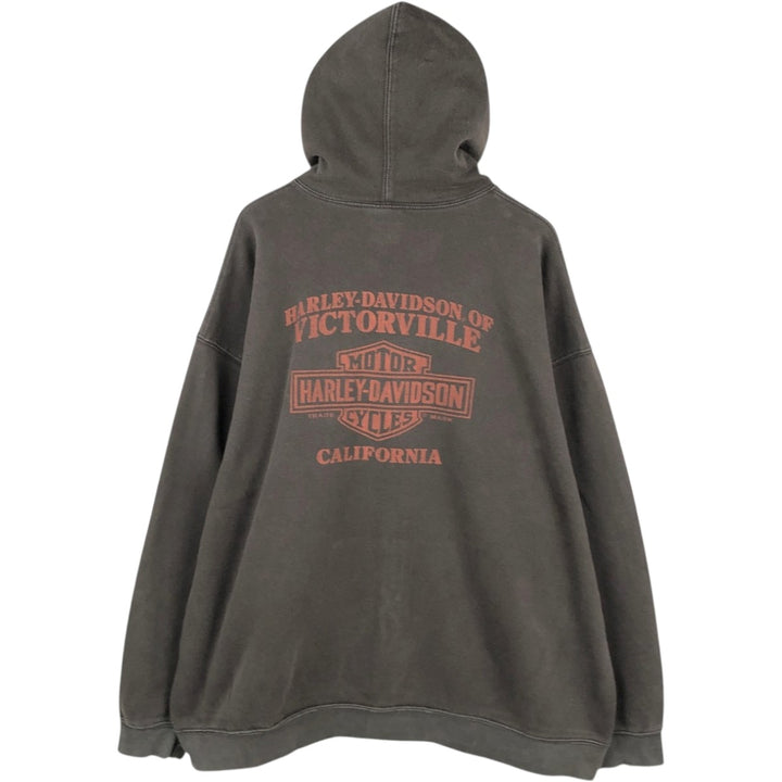 Big Size Harley-Davidson Skull Pattern Full-Zip Sweatshirt Hoodie, Made in USA, Men's XXXL Equivalent, Vintage cotton walnut Vintage Second Hand