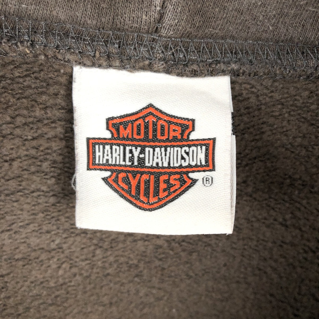 Big Size Harley-Davidson Skull Pattern Full-Zip Sweatshirt Hoodie, Made in USA, Men's XXXL Equivalent, Vintage cotton walnut Vintage Second Hand