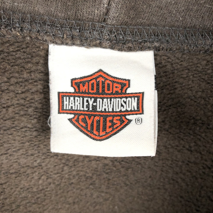 Big Size Harley-Davidson Skull Pattern Full-Zip Sweatshirt Hoodie, Made in USA, Men's XXXL Equivalent, Vintage cotton walnut Vintage Second Hand