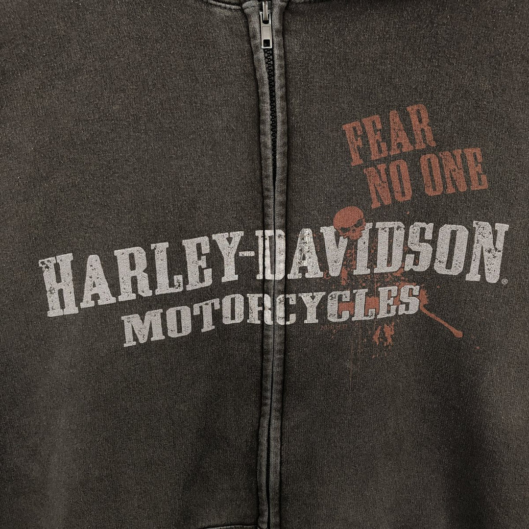 Big Size Harley-Davidson Skull Pattern Full-Zip Sweatshirt Hoodie, Made in USA, Men's XXXL Equivalent, Vintage cotton walnut Vintage Second Hand