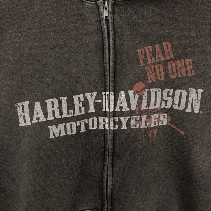 Big Size Harley-Davidson Skull Pattern Full-Zip Sweatshirt Hoodie, Made in USA, Men's XXXL Equivalent, Vintage cotton walnut Vintage Second Hand