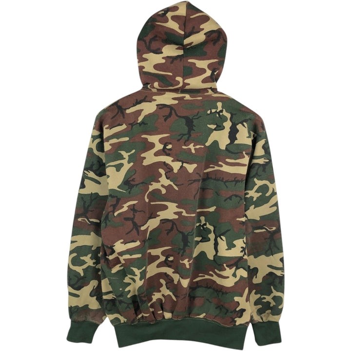 Camouflage Woodland Camo Full-Zip Sweatshirt Hoodie, Men's Size L (Equivalent), Vintage polyester Khaki type Vintage Second Hand