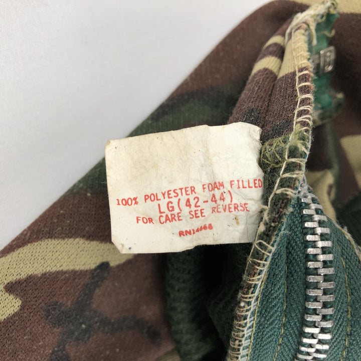 Camouflage Woodland Camo Full-Zip Sweatshirt Hoodie, Men's Size L (Equivalent), Vintage polyester Khaki type Vintage Second Hand