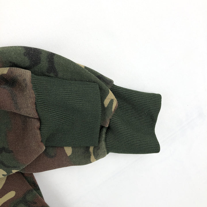 Camouflage Woodland Camo Full-Zip Sweatshirt Hoodie, Men's Size L (Equivalent), Vintage polyester Khaki type Vintage Second Hand