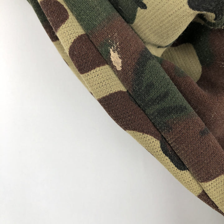Camouflage Woodland Camo Full-Zip Sweatshirt Hoodie, Men's Size L (Equivalent), Vintage polyester Khaki type Vintage Second Hand
