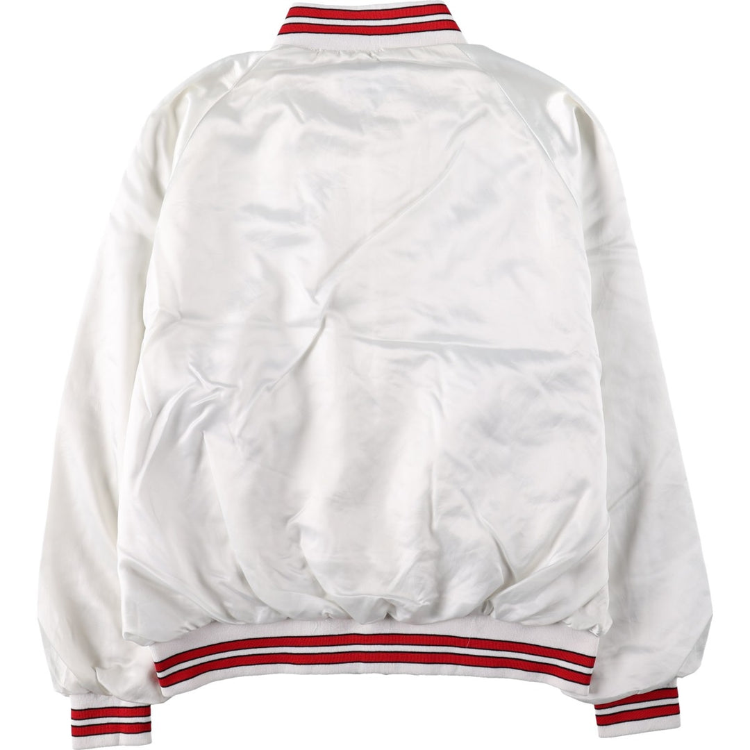 80s-era Dunbrook Pla-Jac varsity jacket, award jacket, made in USA, men's size XL equivalent, vintage. Nylon white type Vintage Second Hand