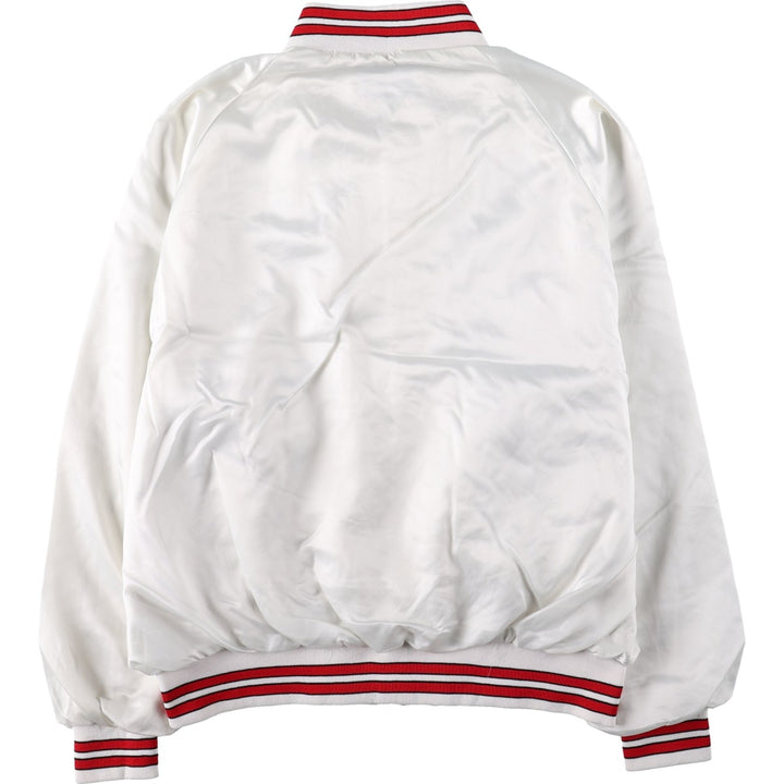 80s-era Dunbrook Pla-Jac varsity jacket, award jacket, made in USA, men's size XL equivalent, vintage. Nylon white type Vintage Second Hand