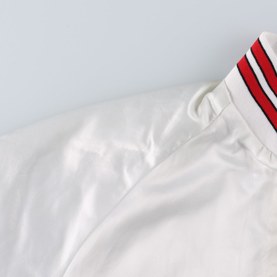 80s-era Dunbrook Pla-Jac varsity jacket, award jacket, made in USA, men's size XL equivalent, vintage. Nylon white type Vintage Second Hand
